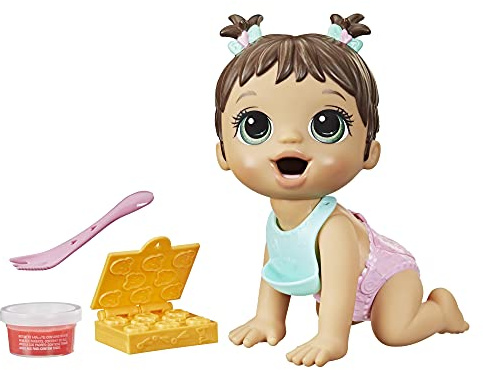 Baby Alive Lil Snacks Eats and Poops-docka med mellanmålstema, 20,3 cm, mellanmålsform, leksak för barn från 3+ år, brunt hår