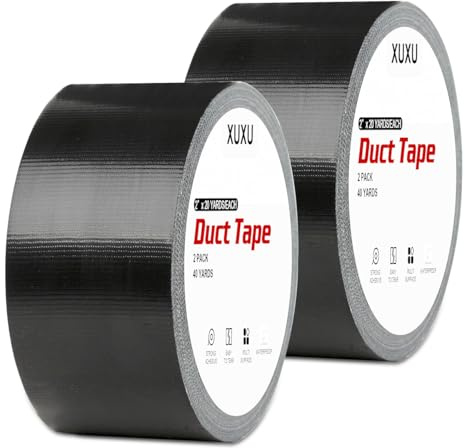 XUXU 2 Pack Black Duct Tape Heavy Duty Waterproof, Strong Adhesive Duct Tape Bulk for Indoor Outdoor Repairs, 40 Yards x 2 Inch Total