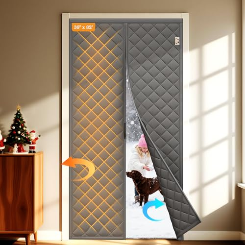 Magnetic Thermal Insulated Curtain for 36x82 Doors, Curtain Size 38x84, All-Season Draft Stopper with 300D Oxford Fabric & Cotton Fill, Thermal Door Cover for Winter & Summer
