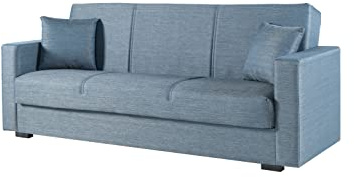 Arredo Stock Divano letto Afrodite, grigio blu, con cassettone contenitore 2 o 3 posti (3 posti)
