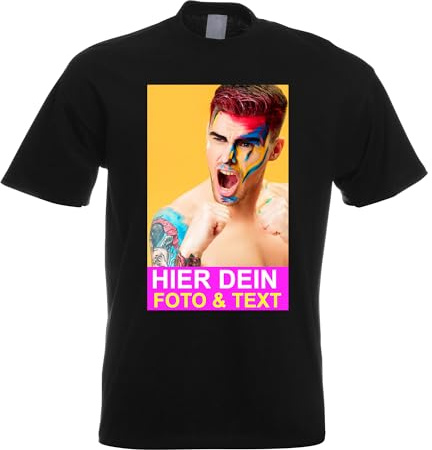 Kiwistar T-Shirt Herren schwarz - M - Aufdruck individuell - mit Foto Bedruckt - Wunschtext - Druck personalisiert - Geschenk für Freizeit Sport - selber gestalten