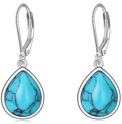 POPLYKE Opal/Schwarzer Onyx/Larimar/Mondstein/Aquamarin/Perle/Bernstein/Labradorit/Türkis/Malachit/Lapis Lazuli Leverback Ohrringe Sterling Silberschmuck Geschenk für Mädchen