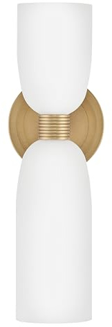 Hinkley 52960LCB-LL Tallulah Medium Two Light Bath Wall Sconce, LED Bulbs Included, Lisa McDennon, Etched Opal Glass, Ribbed Metal Cuff, Lacquered Brass Finish