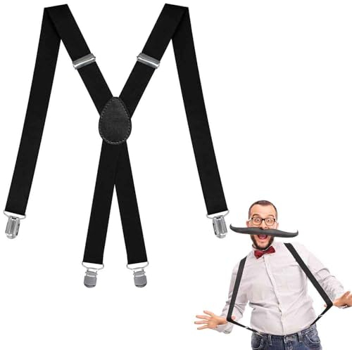 KUIZHEN Hosenträger für Herren, 3,5 cm Hosenträger Herren Extra Stark Breit, Breite X-förmige Riemen Länge 110m mit Sehr Starken 4 Metallclips für Männer und Damen X Style