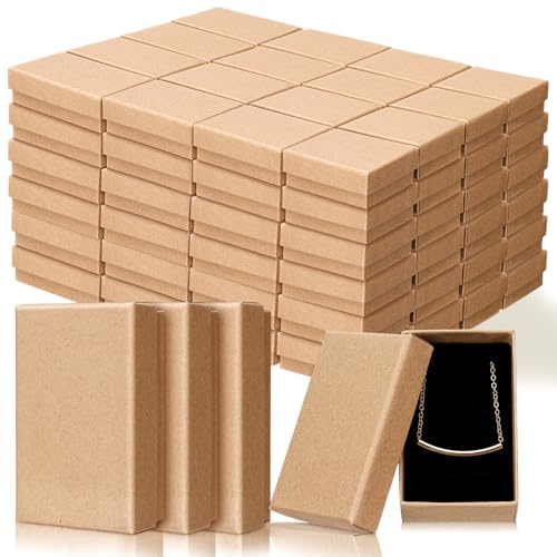 Tenceur 100 Pcs Jewelry Gift Boxes Bulk Kraft Jewelry Cardboard Box for Necklace Earring Bracelet Storage Package(Brown,3.2x2x1.2in)