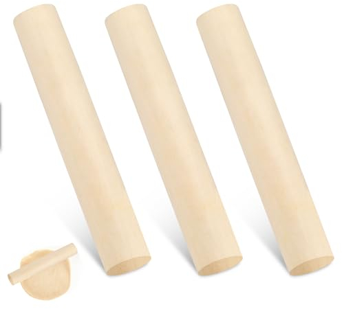 3 Stück Teigroller Buchenholz Klein Nudelholz Holz Teigroller zum Teigrollen Backzubehör Rolling Pin Französisches Nudelrolle für Pizza, Fondant, Cookie, Nudelteig (16 × 2,8 cm)