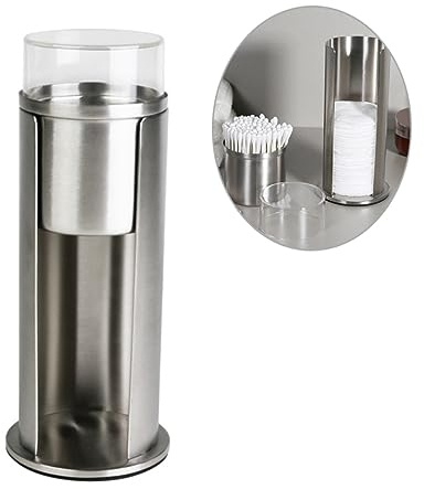 Wattestäbchenhalter aus Edelstahl und Acryl mit Deckel für Kosmetik | Silber, für Schreibtisch, zur Aufbewahrung von Wattepads und Kleinen Utensilien