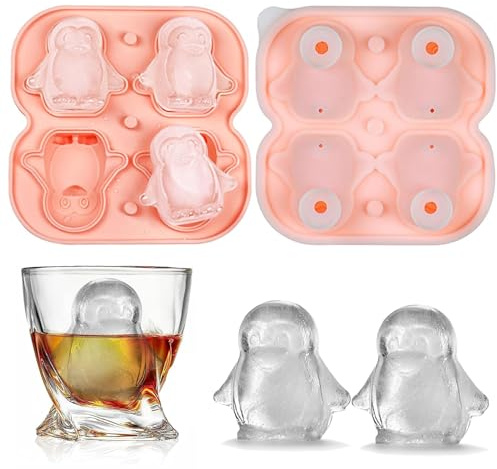4 Niedliche Pinguin-Eiswürfelform, 5,8 Cm Große Silikon-Whiskey-Eisform, Formen Niedliches PinguinEiswürfelform, Pinguin Eisform Mit Trichterdeckel, Für Eis,Whiskey,Cocktails,Eiskaffee,Saft (Rosa).