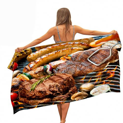 Treer Mikrofaser Handtuch, 3D Steak Strandtuch, Schnelltrocknendes Handtuch, Reisehandtuch Leicht, Microfaser Badetuch Groß, Microfaser Handtücher (80x160cm,Pilz)