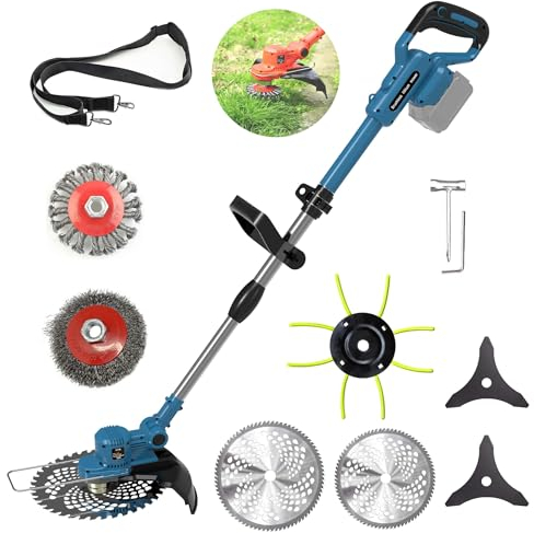 Akku Rasentrimmer für Makita-Akkus mit 5 Klingentypen Bürstenlose Rasentrimmer mit Unkrautbürste mit Tap&go (ohne Akku) (Blue)