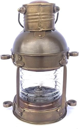 Nave Ottone Lanterna Lampada Olio Nautico Marittimo Barca Antica Luce Vintage Ancora
