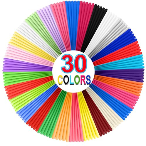 YhuiCxir 3D Stift Filament Nachfüllungen, 30 Farben, 1,75 mm PLA Fäden | Inklusive 2 Fingerkappen, 3D-Bleistift-Nachfüllpaket, kompatibel mit SCRIB3D MYNT3D Pika3D-Stiften (3D-Stift nicht Enthalten)
