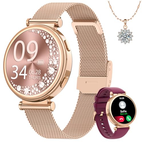 Fitnynxos Reloj Inteligente Mujer, Smartwatch Mujer con Llamada Seguimiento del Periodo/24H Pulsómetro/SpO2/Sueño/120+ Modo Deporte/IP68 Podómetro Calorías Fitness Tracker Android iOS Oro Rosa, Regalo