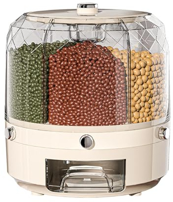 Dispenser trasparente per alimenti secchi - Organizzatore di cereali multi-sezione, conservazione degli alimenti rotante in 6 | Dosatore Cereali a 6 Scomparti, Dosatore Cereali Rotante per Porta