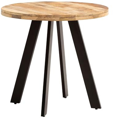 FineBuy Esstisch Rund 80x80x75 cm Mango Massivholz, Metallbeine | kleiner Esszimmertisch für 3 Personen, Küchentisch aus Echtholz mit natürlicher Maserung, handgefertigt