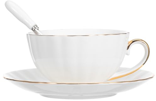 Genérico 1 Juego juego de tazas de cafe platillo vaso de cafe borde gres oro vasos de te set tazas cafe leche taza de café de cerámica contenedor de bebidas porcelana white y translúcida