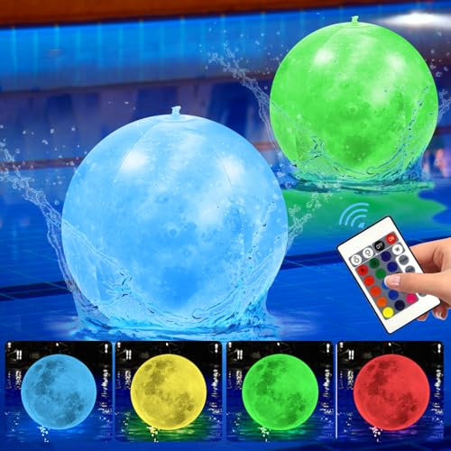 2 bolas de agua hinchables de 40 cm, 4 modos de luz y 16 colores RGB que cambian de color, globo de agua flotante, luz flotante, juegos de piscina para niños y adultos para fiestas en la piscina
