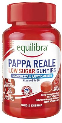 Equilibra, Pappa Reale in Gummies Low Sugar, per Vegetariani, Integratore Stanchezza, Energia e Sistema Immunitario, Pappa Reale Bambini 6+, a Base di Pectina, Senza Glutine, Gusto Lampone, 30 Gummies
