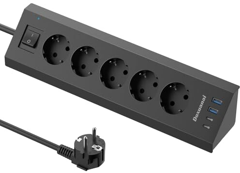 Grenuttag USB, skrivbord hörnuttag USB C med strömbrytare, flera uttag med 2M förlängningskabel för kök, kontor, svart