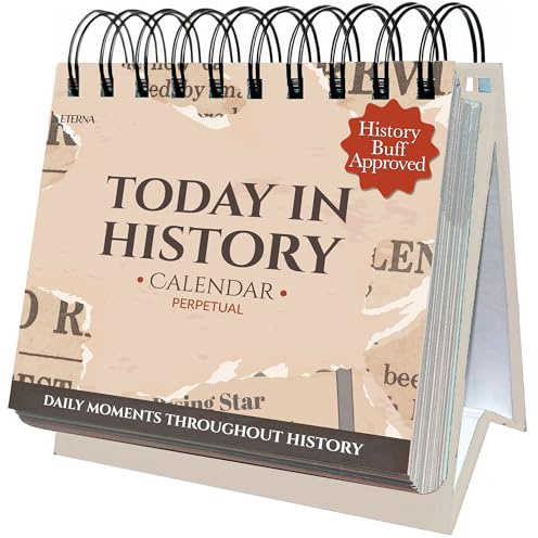 Today in History Perpetual Calendar | Daily World History Facts Desktop Calendar, This Day In Amazing History Trivia Facts & Achievements | History Buff Gift Page A Day Box Calendar with Historical Info For Every Day of The Year