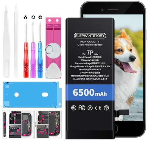 ElephantStory Batterie pour iPhone 7 Plus, 6500 mAh Remplacement Interne Haute Capacité Batterie pour A1661 A1784 A1785 avec Guide et Tous Les Outils de Réparation | Batterie Interne 6500mAh Haute Capacité Compatible avec A1661 A1784 A1785