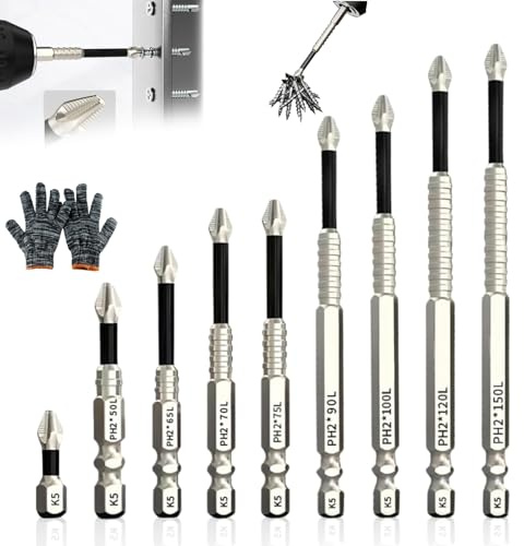 9 PCS High Magnetic Screwdriver Drill Bit Set, Universal Anti-Slip Magnetic Electric Screwdriver Set, Bit Holder for Impact Driver, Electric ScrewdriverSet for 25 50 65 70 75 90 100 120 150mm