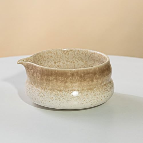YlobdolY Bol en céramique pour thé matcha avec bec verseur, bol japonais en porcelaine émaillée à changement de couleur, traditionnel fait main, grand ventre, pour le mélange du thé matcha avec boîte