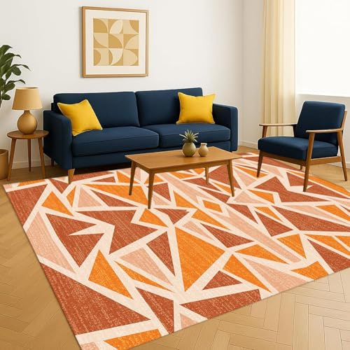 ZLXMN 60x110cm Modern Geometric Rugs Living Room Terracotta Orange Yellow Triangle Pattern Geometric Style Soft Washable Area Rugs for Bedroom Bedside Indoor Throw Carpet
