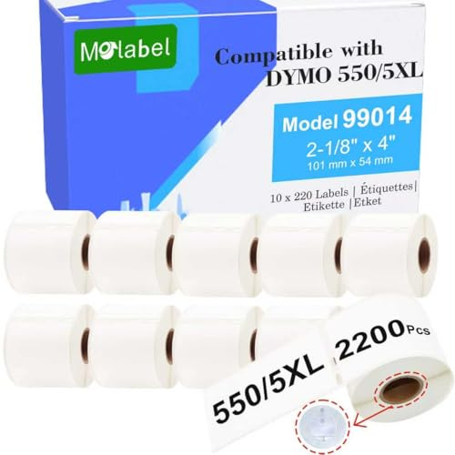 Etichette per indirizzi compatibili, 10 rotoli (con chip RFID), 220 etichette per rotolo, adatte per Dymo S0722430 99014 54 mm x 101 mm, compatibile con stampanti Dymo LabelWriter 550.