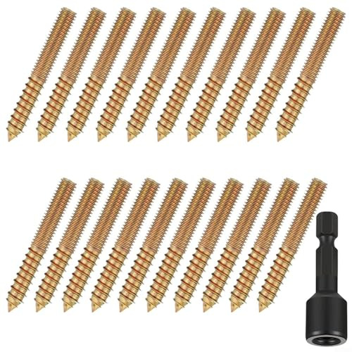 Yelvera 20 Pack Hanger Bolts With Driver, Heavy Duty Carbon Steel, Double Headed, Self Tapping, For Wood Joint Furniture Legs Furniture And Outdoor Projects