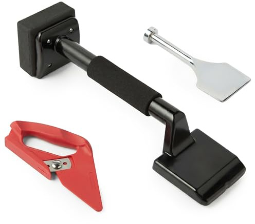 Carpet Fitting Kit 3 Piece Flooring Tool Set for Carpet Installation and Repair Steel and Plastic Knee Kicker Cutter and Edge Scraper Cushioned Pad Soft Grip