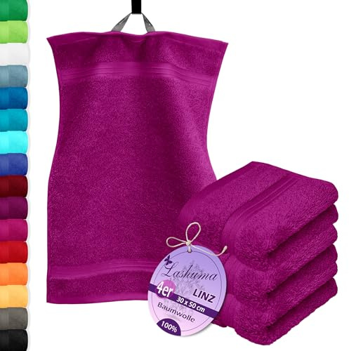 Lashuma 4er Handtücher Set Lila - Orchidee, Gästehandtücher waschbar 30x50, Linz Händehandtücher