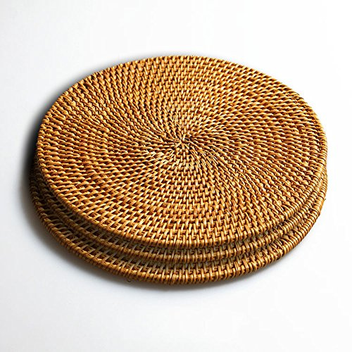 Handmade Rattan Pot Holder,Non Slip,Durable, Heat Resistant Hot Pads Perfect Modern Home Decor Heat Resistant Coasters Cup Insulation Mat (Φ20CM, 3PCS)