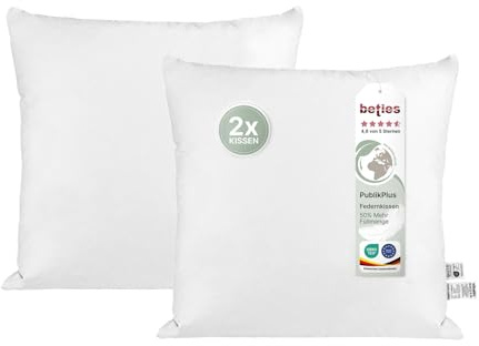 beties - PublikPlus - 2er-Set Feder Füllkissen 60x60 cm – 1420 g Enten- & Gänsefedern – 50% Mehrfüllung – extra standfestes Innenkissen – waschbares Inlett – Sofakissen & Dekokissen
