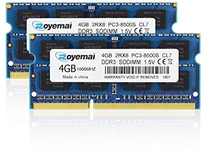 8GB Kit (2x4GB) PC3-8500 DDR3 1066MHz Unbuffered Non-ECC 1.5V CL7 2Rx8 Dual Rank 204 Pin SODIMM Computer Portatile Memorie Module Upgrade