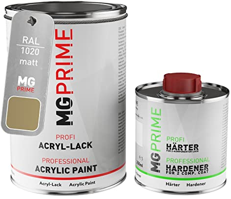 MG PRIME RAL 1020 Olivgelb/Olive yellow matt Acryl-Lack 1,5 Liter / 1500 ml Dose inkl. Härter