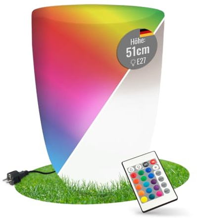 8 seasons Design LED Pflanzkübel mit Farbwechsel, 39 x 51 cm, Shining Curvy Pot M (weiß) E27, RGB, dimmbar, Fernbedienung – wetterfest – beleuchteter Blumentopf für außen (Garten, Terrasse) und innen