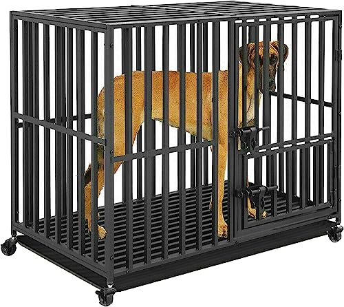 BingoPaw Resistente Gabbia per cani: Taglia Grande Kennel Cane con Ruote Medio Gabbie per Cuccioli in Metallo Struttura Box per Cani Trasportino Anti-morso Indistruttibile 95x57x81cm