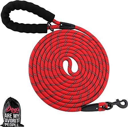 Plutus Pet Long Rope Dog Lead, With Comfortable Padded Handle, Reflective Nylon Heavy Duty Rope Lead, 4.5m 6m 9m Dog Training Lead for Small Medium Large Dogs (9m, Red)