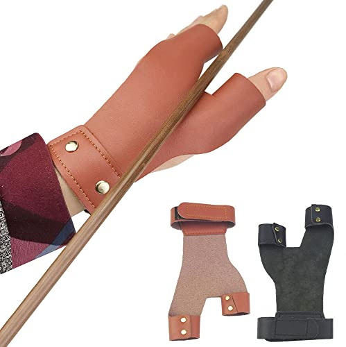 SHARROW 2 Stück Bogenschieß Handschuhe 2 Finger Handschutz aus Leder für Linke Hand, Fingerschutz Schießhandschuh für Traditionelle Langbogen Recurve Bögen (Schwarz)