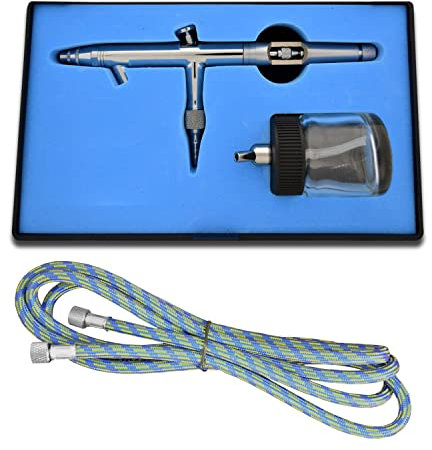 Airbrush Pistol for Airbrush Compressor Set Double-Action-Gun 182 D 0.5 with Compressed air Hose, Nozzle and Needle + Glass Cup 22cc, Universal Pistol, Optimal to get to Know Different Techniques