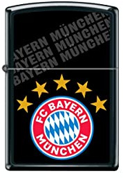 Original Zippo Feuerzeug FC Bayern München schwarz matt Druck NEU 5 Stern - Sturmfeuerzeug Lighter FCB Fan