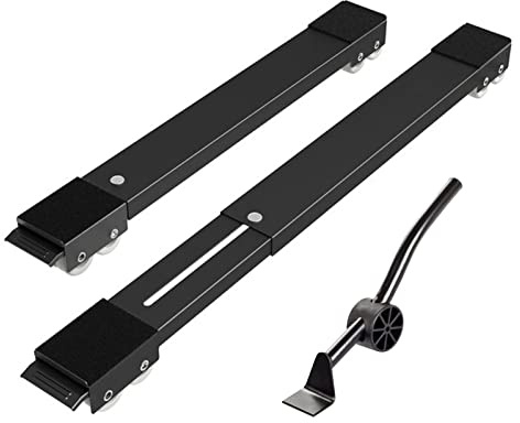 Mobiler Waschmaschinen Untergestell, Sockel mit 24 Räder für Waschmaschine Kühlschrank Trockner, Einstellbar Waschmaschine Gefrierschrank Basis Möbel mit Brechstange und Bremsbelägen (Schwarz)