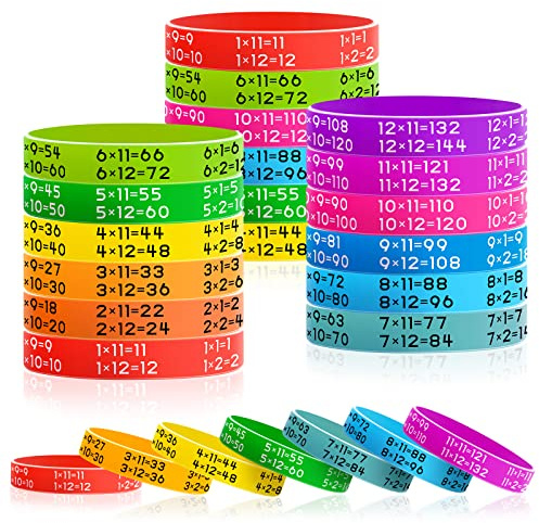 Learn Maths - Braccialetti in gomma per moltiplicazioni, braccialetti in silicone, per eventi, educativi, per studenti, 12 colori (144 pezzi)