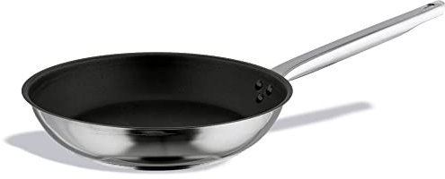 MBH - Sartén profesional de acero inoxidable y antiadherente EXCALIBUR de 28 cm para hostelería. Sartén INOX para gas, vitrocerámica e inducción para cocina industrial de bar y restaurante