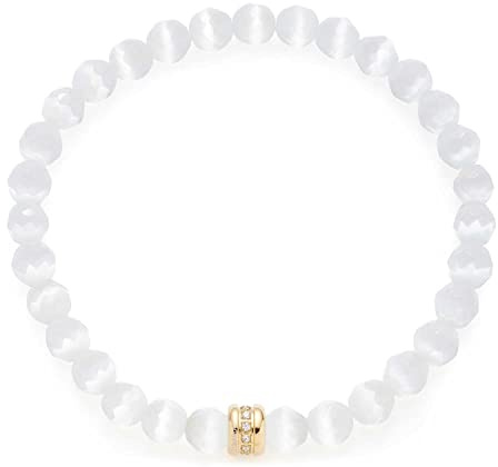 JEWELS BY LEONARDO Armband Perlina • elastische Arm-Kette aus goldfarbenem Edelstahl • facettierte Catseye Perlen und Einsatz besetzt mit klaren Steinchen • 22 cm Länge • Damen Schmuck • 022630