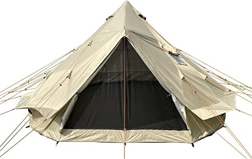 DANCHEL OUTDOOR B2 tragbares Yurt-Glockenzelt mit Herdheber, leichtes 4-Jahreszeiten-Allwetter-wasserdichtes Campingzelt für 6-8 Personen, Familienglamping, 5 m, 300D Oxford Khaki
