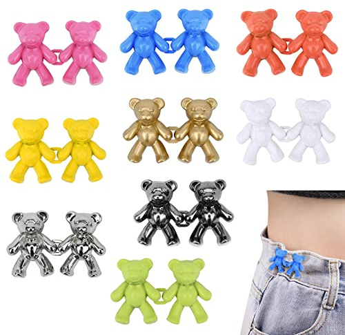 Bekecidi 9 Paia di Bottoni in Jeans con Orso, Senza Cucire Pantaloni Stretti in Vita Bottoni per Jeans Sciolti Fibbia Regolabile in Vita Pantaloni con Orsetto Clip per Gonne Jeans Pantaloni (9 Colori)