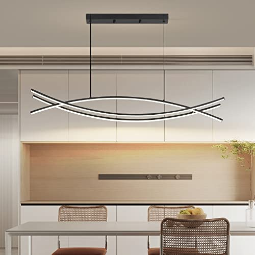 Mikeru LED Pendelleuchte esszimmer, 36W 100cm schwarz Moderne Hängeleuchte esstisch, Lineare Hängelampe küche Dimmbar mit Fernbedienung, 10%-100% Einstellung der Farbtemperatur, Esszimmerlampe