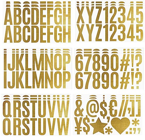 Zayookey 18 Blatt Alphabet-Aufkleber, Buchstaben, selbstklebend, aus Vinyl, Alphabet, Briefkastennummern, Aufkleber für Scrapbooking, Zeichen Handwerk (mattes Gold)